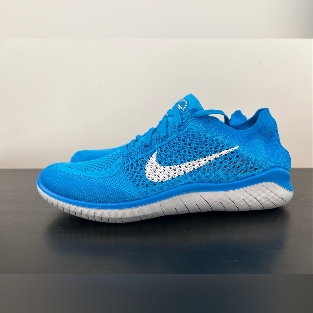 Women’s Size 5.5 Nike Free RN 2018 Flyknit Shoes Blue Glow White 942839-400 NEW